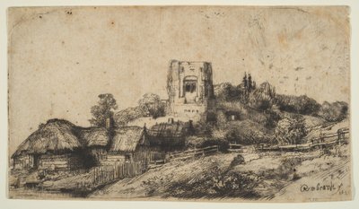 Maisema neliötornilla, 1650. tekijältä Rembrandt van Rijn