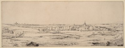 Maisema, josta avautuu näkymä Haarlemiin (Kultapunnitsijan pelto) tekijältä Rembrandt van Rijn