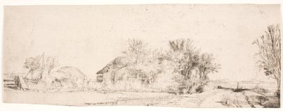 Maisema, jossa tie kulkee kanavan vieressä tekijältä Rembrandt van Rijn