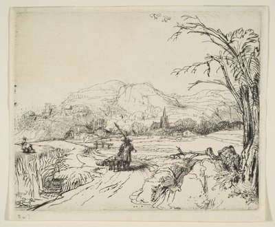 Maisema paimenen ja koiran kanssa, n. 1653. tekijältä Rembrandt van Rijn