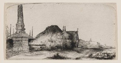 Maisema, jossa on obeliski tekijältä Rembrandt van Rijn