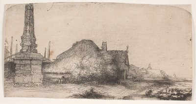 Maisema, jossa on obeliski tekijältä Rembrandt van Rijn