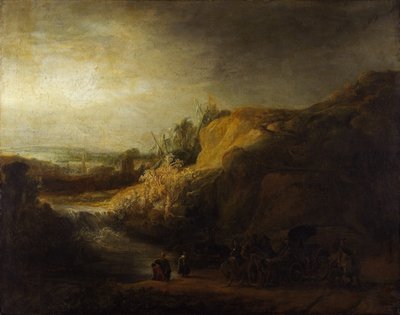 Maisema eunukin kasteella tekijältä Rembrandt van Rijn