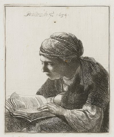 Lukija. 1634 tekijältä Rembrandt van Rijn
