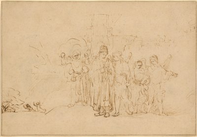 Loot ja hänen perheensä lähtevät Sodomasta tekijältä Rembrandt van Rijn
