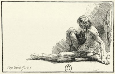 Männlicher Akt, am Boden sitzend tekijältä Rembrandt van Rijn