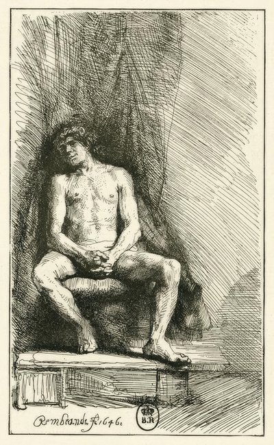 Männlicher Akt, sitzend tekijältä Rembrandt van Rijn