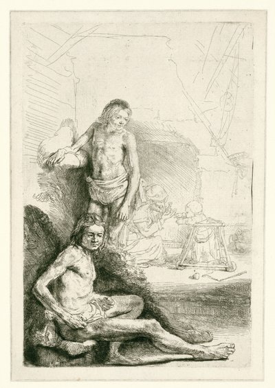 Miesalastonkuva, istuva ja seisova tekijältä Rembrandt van Rijn