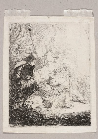 Pieni leijonametsästys (kahden leijonan kanssa) tekijältä Rembrandt van Rijn