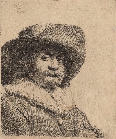 Home in a Broad-Brimmed Hat, possiblement 1638. finlandès tekijältä Rembrandt van Rijn