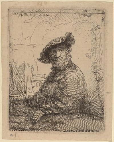 Mies lehtimajassa tekijältä Rembrandt van Rijn