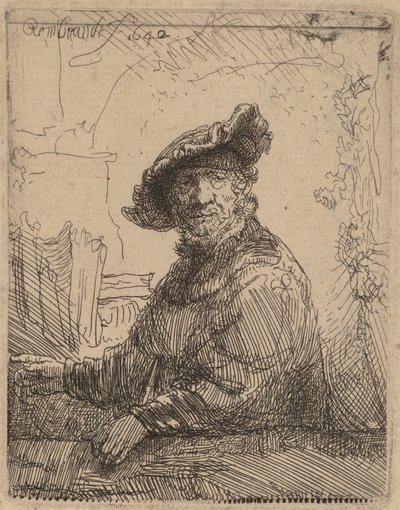 Mies lehtimajassa, 1642. tekijältä Rembrandt van Rijn