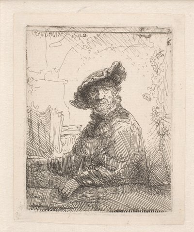 Mies lehtimajassa tekijältä Rembrandt van Rijn
