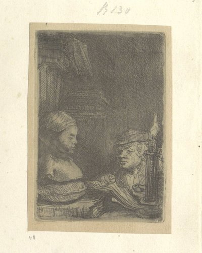 Mies, piirustus kipsimallista Recueil de quatre-vingt-cinq estampes originales (sarjan nimi) tekijältä Rembrandt van Rijn