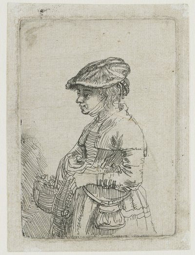 Tyttö korin kanssa tekijältä Rembrandt van Rijn