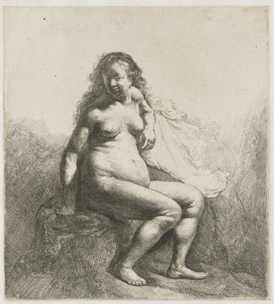 Alaston nainen kukkulalla Alaston nainen kukkulalla tekijältä Rembrandt van Rijn