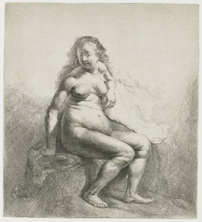 Alaston nainen kukkulalla tekijältä Rembrandt van Rijn