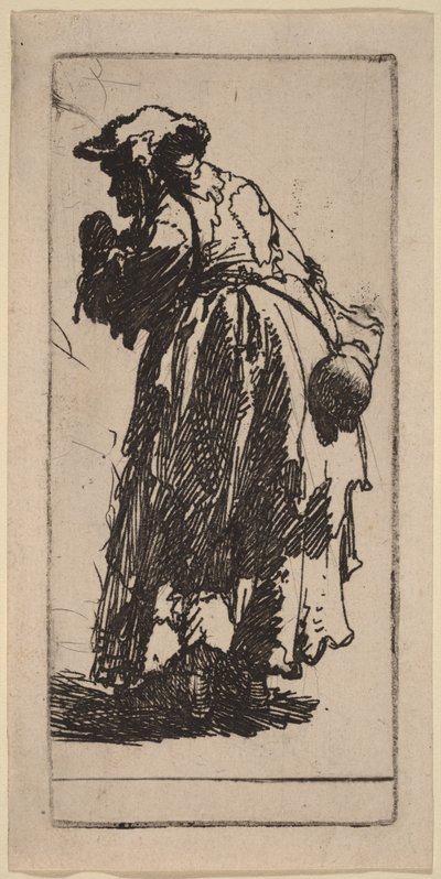 Vanha kerjäläisnainen ja kurpitsa tekijältä Rembrandt van Rijn