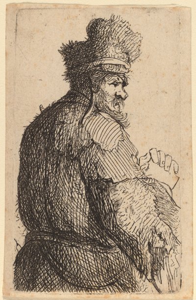 Vanha mies takaa nähtynä, profiili oikealle tekijältä Rembrandt van Rijn