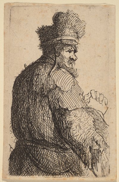 Vanha mies takaa katsottuna, profiili oikealle tekijältä Rembrandt van Rijn