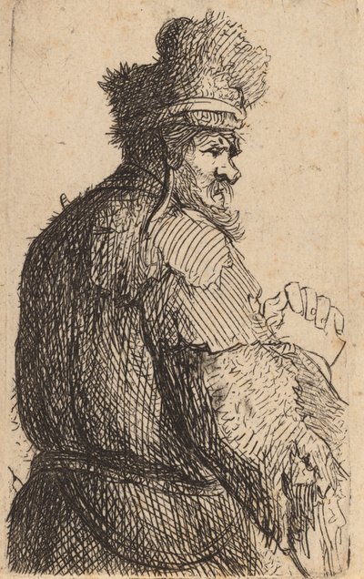 Vanha mies takaa nähtynä, profiili oikealle, c. 1631. tekijältä Rembrandt van Rijn
