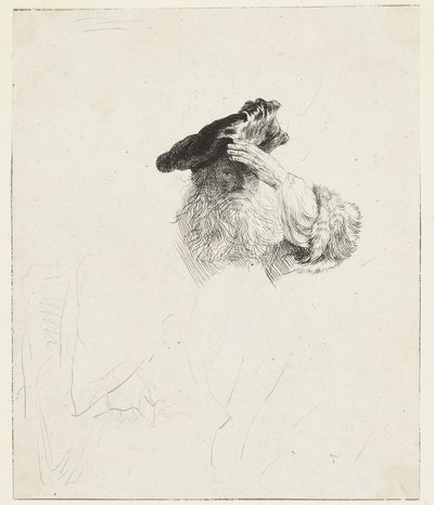 Vanha mies, joka suojaa silmiään kädellään tekijältä Rembrandt van Rijn