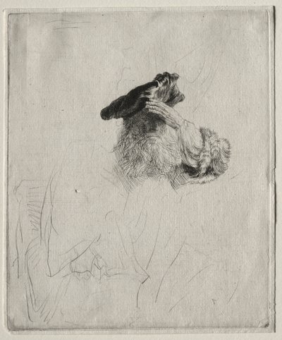 Vanha mies varjostaa silmänsä kädellä, c. 1639. tekijältä Rembrandt van Rijn