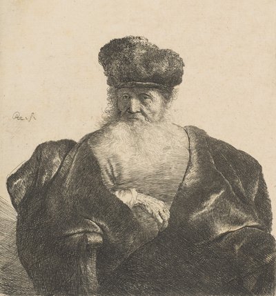 Vanha mies, jolla on parta, turkislakka ja samettiviitta, n. 1631, n. 1631. tekijältä Rembrandt van Rijn