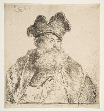 Vanha mies, jolla on jaettu turkislakka. tekijältä Rembrandt van Rijn