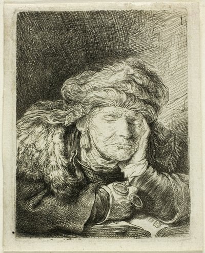 Vanha nainen nukkuu tekijältä Rembrandt van Rijn