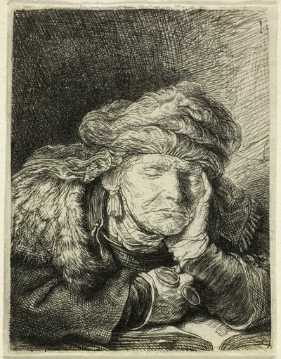 Vanha nainen nukkuu tekijältä Rembrandt van Rijn