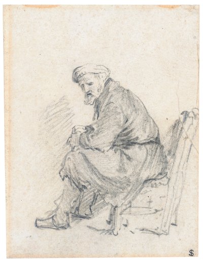 Vanhus turbaanissa, istuu profiilissa, kääntyy vasemmalle tekijältä Rembrandt van Rijn
