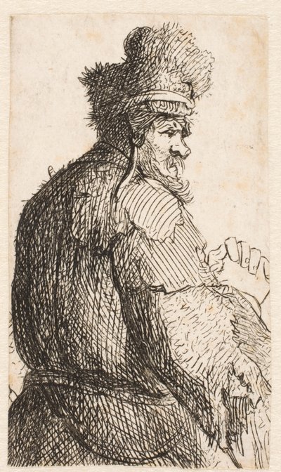 Vanha mies takaa katsottuna: profiili oikealle: puolikuva tekijältä Rembrandt van Rijn