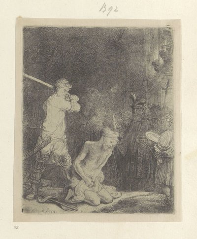 Onthoofding van Johannes de Doper Kokoelma kahdeksankymmentäviisi alkuperäistä vedosta (sarjan nimi) tekijältä Rembrandt van Rijn