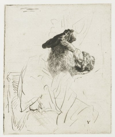 Vanha mies, joka varjostaa silmiään kädellään tekijältä Rembrandt van Rijn