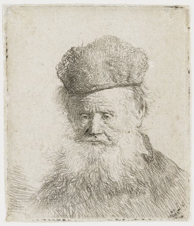 Vanha mies, jolla on turkislakki ja pitkä parta tekijältä Rembrandt van Rijn
