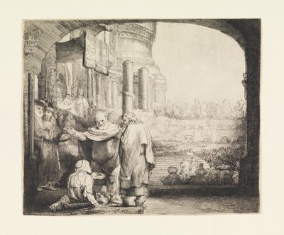 Pietari ja Johannes parantavat rampaa temppelin portilla tekijältä Rembrandt van Rijn