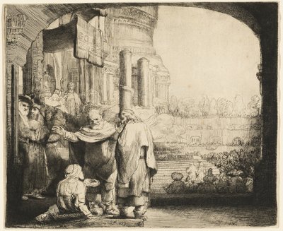 Pietari ja Johannes parantavat rampaa temppelin portilla tekijältä Rembrandt van Rijn