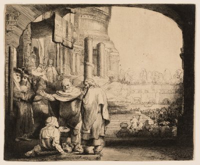 Pietari ja Johannes parantavat rampaa temppelin portilla tekijältä Rembrandt van Rijn