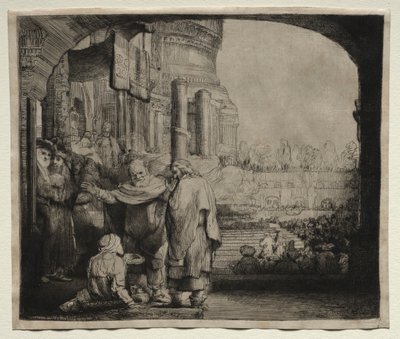 Pietari ja Johannes parantavat rampaa temppelin portilla tekijältä Rembrandt van Rijn