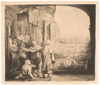 Pietari ja Johannes parantavat rampaa temppelin portilla tekijältä Rembrandt van Rijn