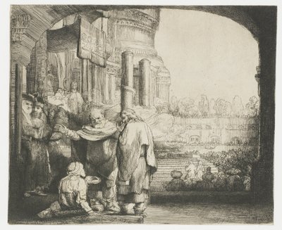 Pietari ja Johannes parantavat rampaa temppelin portilla tekijältä Rembrandt van Rijn