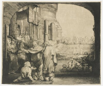 Pietari ja Johannes parantavat rampaa temppelin portilla tekijältä Rembrandt van Rijn