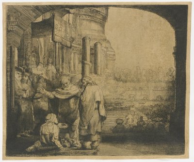 Pietari ja Johannes parantavat rampaa temppelin portilla tekijältä Rembrandt van Rijn