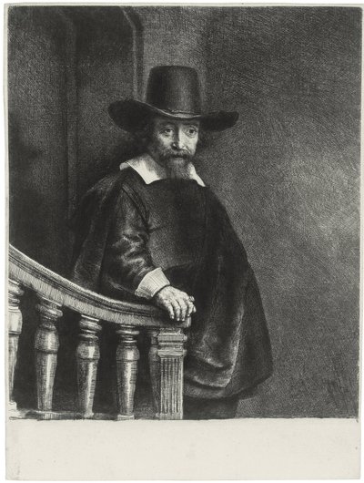 ""Tohtori Buenon muotokuva"" Muotokuva lääkäristä ja kirjailijasta tohtori Ephraim Buenosta (Ephraim Bueno, juutalainen lääkäri) Kaiverrus Rembrandt van Rhijn (1606-1669) tekijältä Rembrandt van Rijn