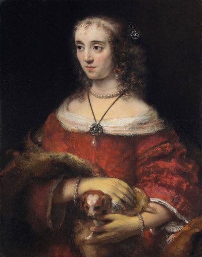 Naisen muotokuva sylikoiran kanssa, n. 1665 tekijältä Rembrandt van Rijn