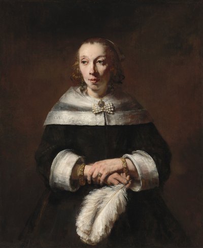 Naisen muotokuva strutsiviuhkan kanssa, n. 16561658. tekijältä Rembrandt van Rijn