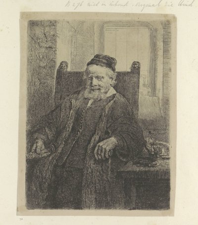 Portree van de goudsmid Jan Lutma Kokoelma kahdeksankymmentäviisi alkuperäistä vedosta (sarjan nimi) tekijältä Rembrandt van Rijn