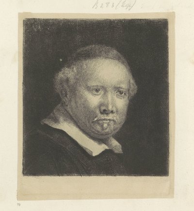 Muotokuva kirjailija Lieven Willemszista. van Coppenol: iso lautanen Recueil de quatre-vingt-cinq estampes originales (sarjan nimi) tekijältä Rembrandt van Rijn
