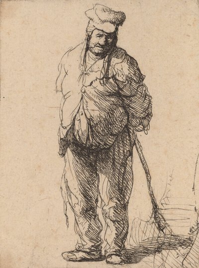 Räsytty talonpoika kädet takana, keppiä pitelevä, c. 1630. tekijältä Rembrandt van Rijn